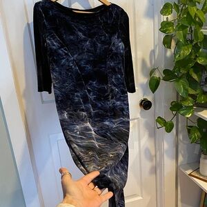 Vintage Elegant Black and Blue Crushed Velvet Dress Whimsigoth dark romantic